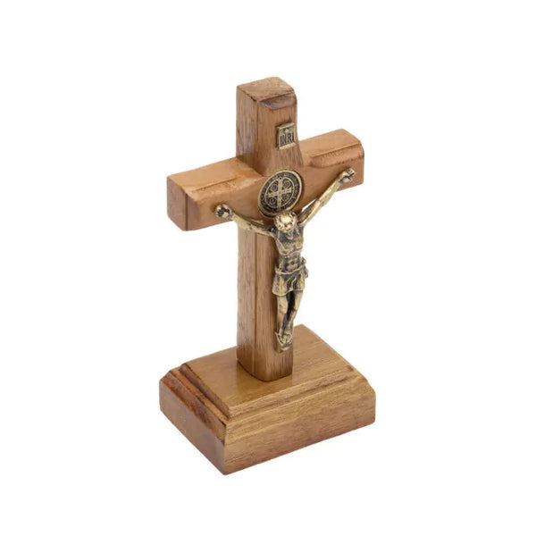 Crucifixo Madeira Tradicional 07cm Mesa C/Sao Bento - Hesed