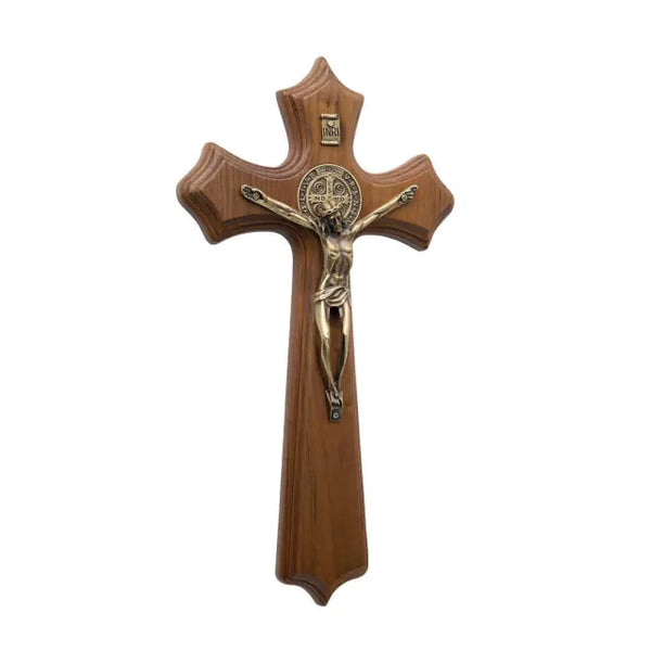 Crucifixo Madeira Moldado Parede 25cm C/Sao Bento - Hesed