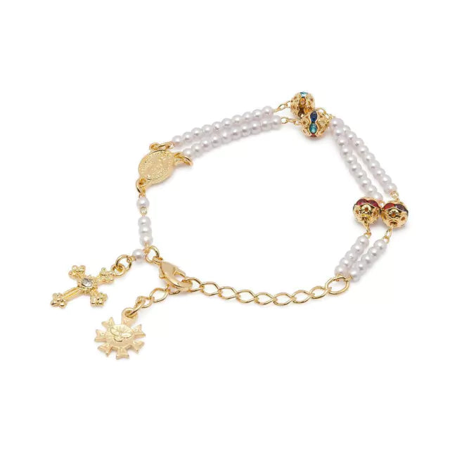 Pulseira Terco Perola/Strass (Vidrinho) - Hesed