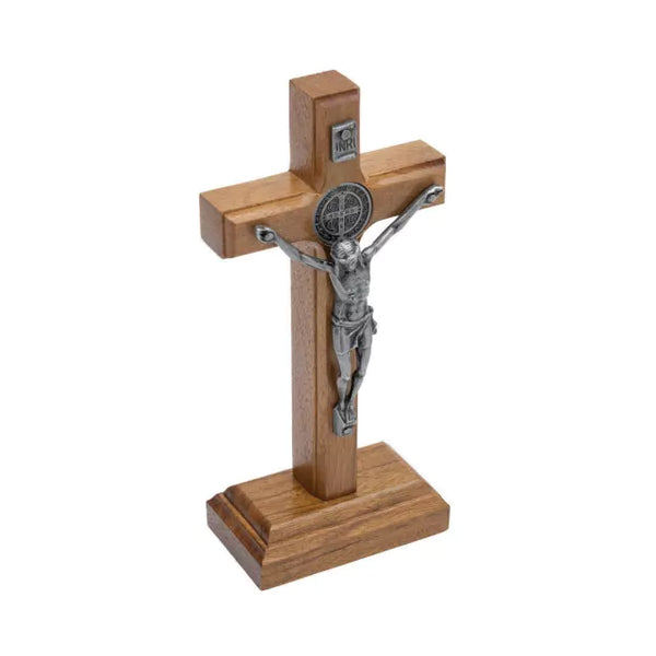 Crucifixo Madeira Tradicional 12cm Mesa Onix C/Sao Bento - Hesed