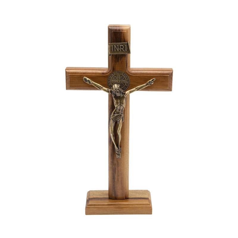 Crucifixo Madeira Tradicional 26cm Mesa C/Sao Bento - Hesed