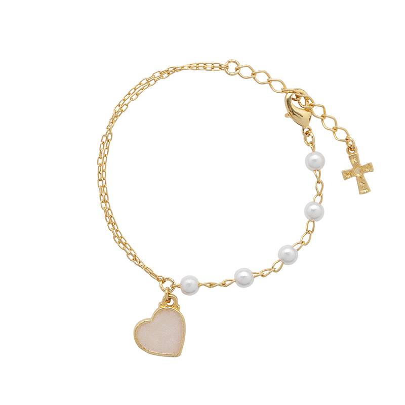 Pulseira Infantil Dourado Perola C/Coracao - Hesed