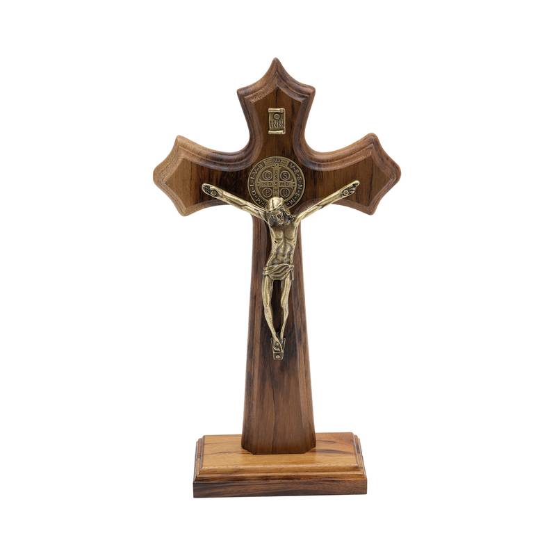 Crucifixo Madeira Moldado 23cm Mesa C/Sao Bento - Hesed