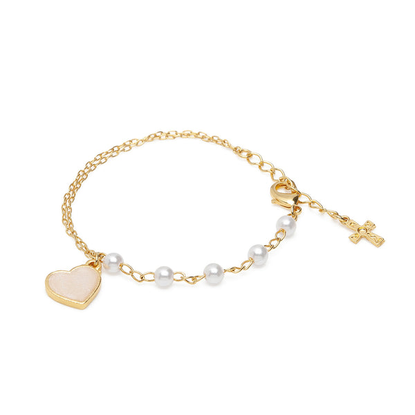 Pulseira Infantil Dourado Perola C/Coracao - Hesed