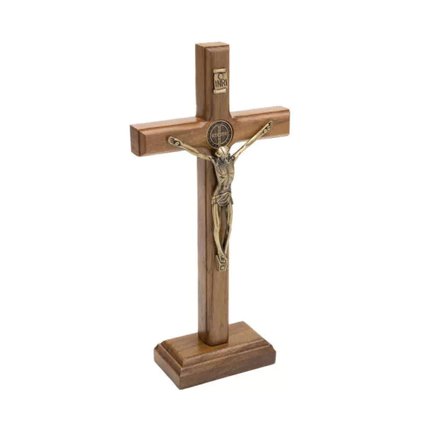 Crucifixo Madeira Tradicional 19cm Mesa C/Sao Bento - Hesed