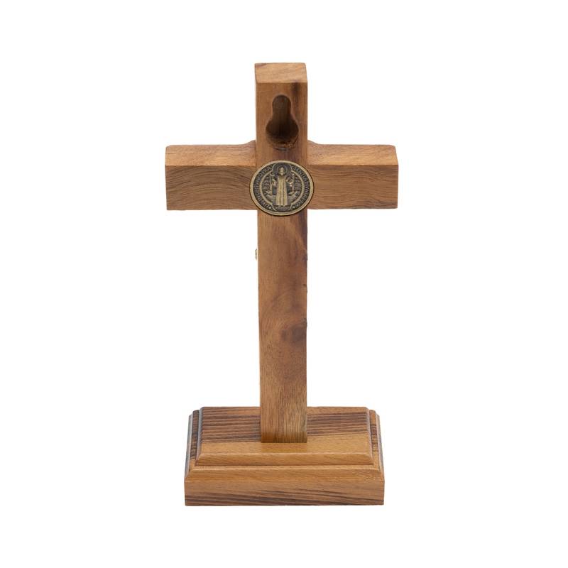 Crucifixo Madeira Tradicional 12cm Mesa C/Sao Bento - Hesed