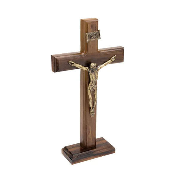 Crucifixo Madeira Tradicional 26cm Mesa Ouro Velho - Hesed