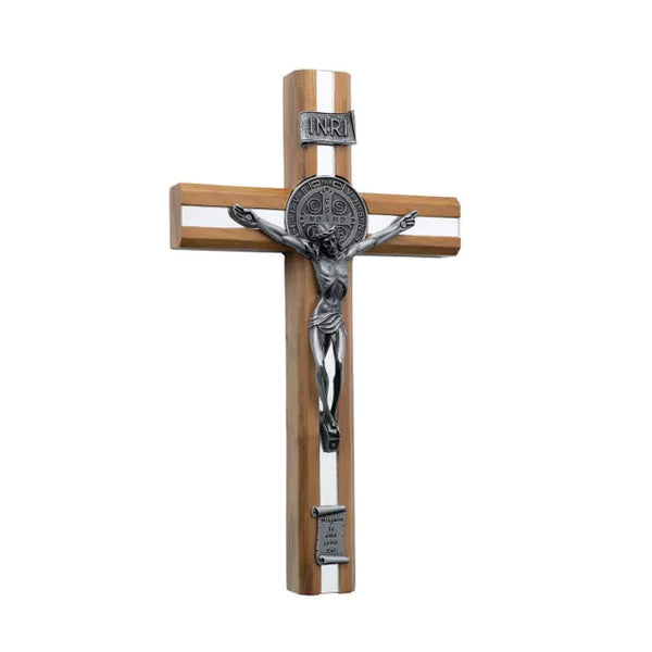 Crucifixo Madeira Frisada 26cm Parede Onix C/Sao Bento Espelhado - Hesed