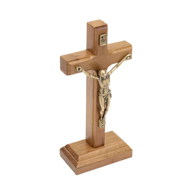 Crucifixo Madeira Tradicional 12cm Mesa - Hesed