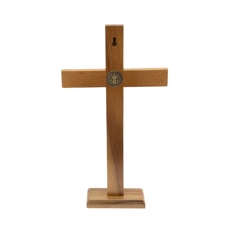 Crucifixo Madeira 35cm Mesa Ouro Velho C/Sao Bento - Hesed