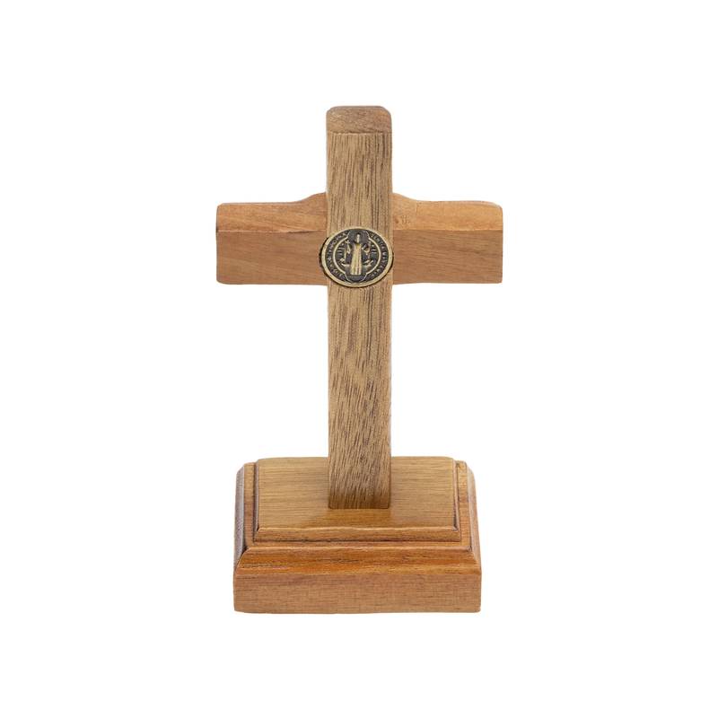 Crucifixo Madeira Tradicional 07cm Mesa C/Sao Bento - Hesed