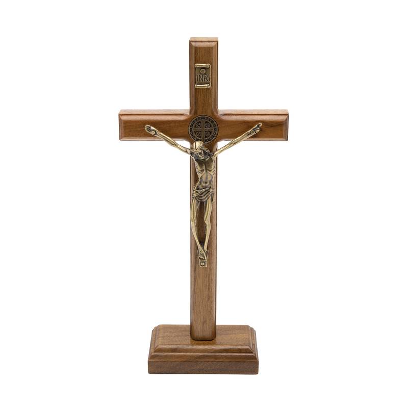 Crucifixo Madeira Tradicional 19cm Mesa C/Sao Bento - Hesed