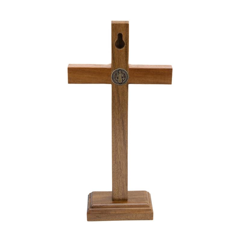 Crucifixo Madeira Tradicional 19cm Mesa C/Sao Bento - Hesed