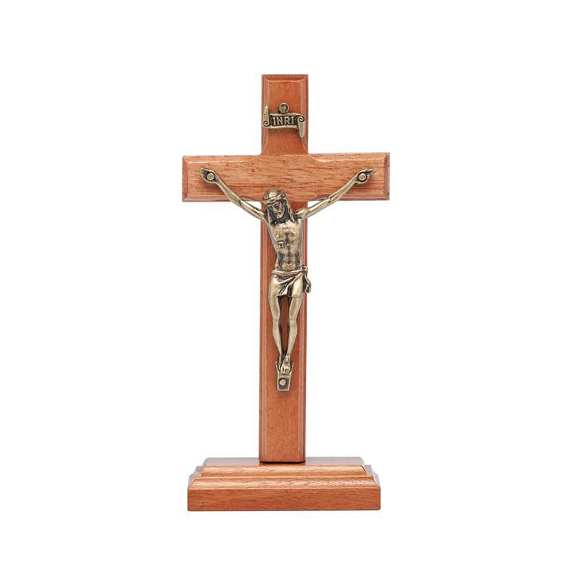 Crucifixo Madeira Tradicional 12cm Mesa - Hesed