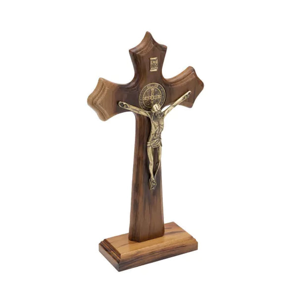 Crucifixo Madeira Moldado 23cm Mesa C/Sao Bento - Hesed