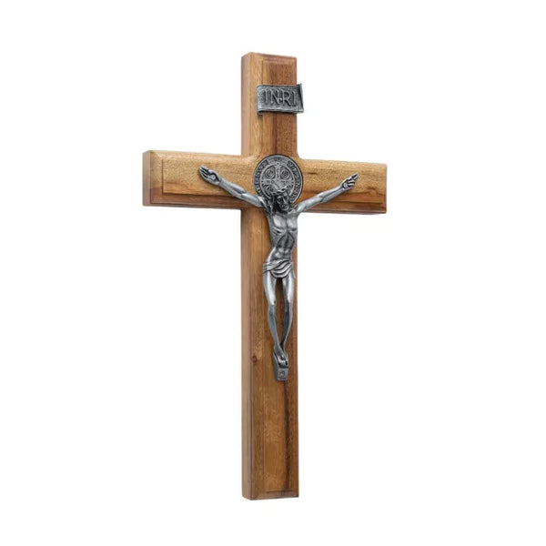 Crucifixo Madeira 26cm Parede Onix C/Sao Bento - Hesed