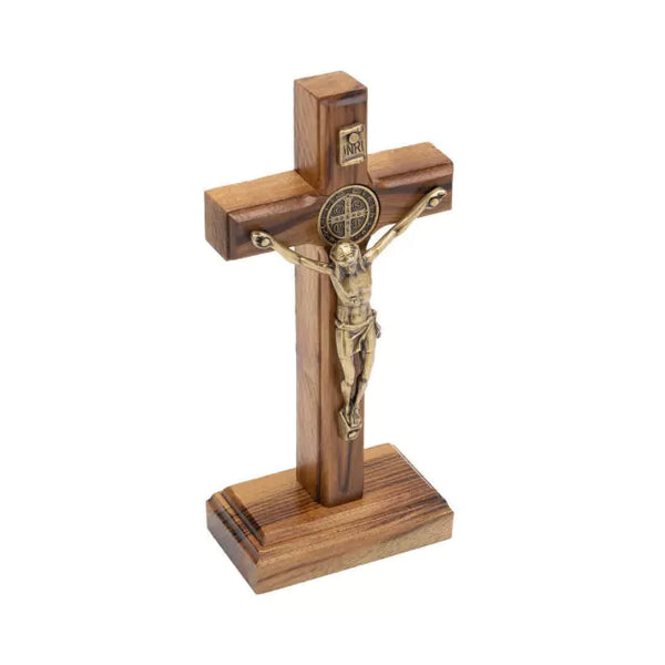 Crucifixo Madeira Tradicional 12cm Mesa C/Sao Bento - Hesed