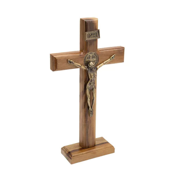 Crucifixo Madeira Tradicional 26cm Mesa C/Sao Bento - Hesed